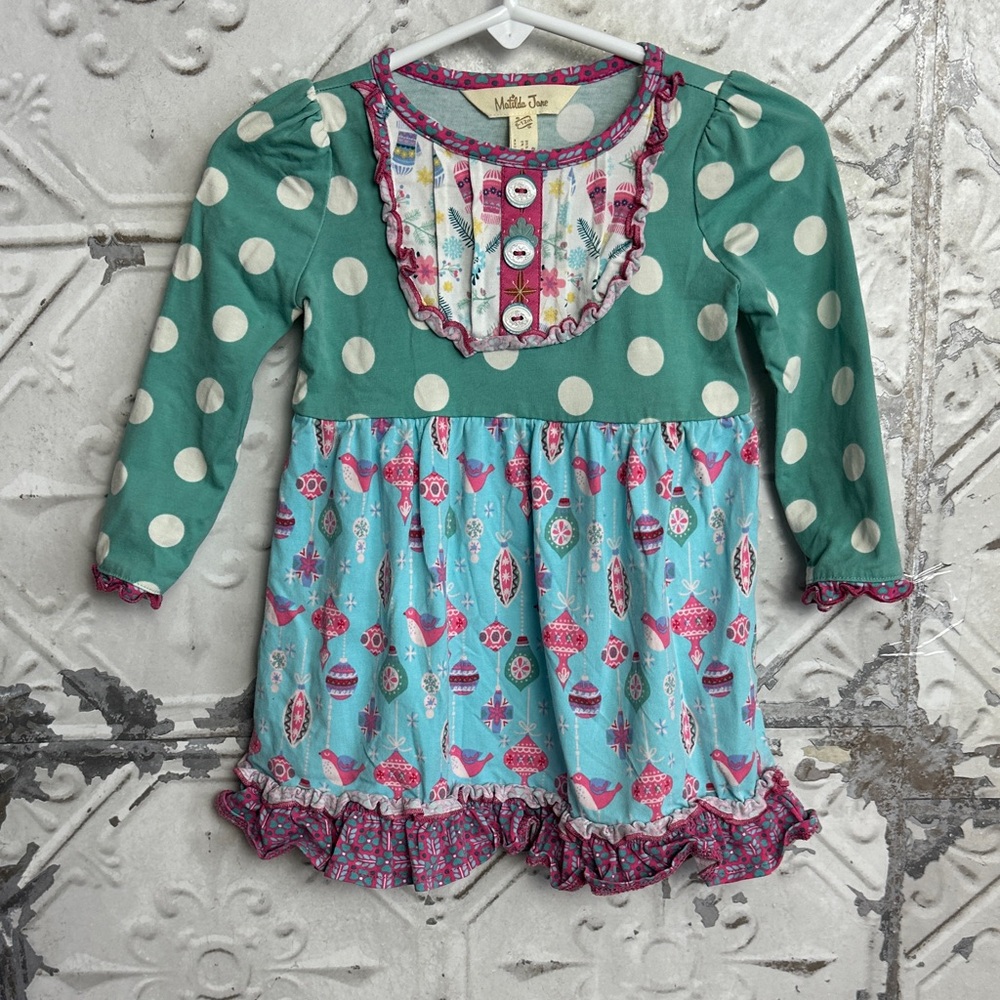 Matilda Jane Christmas winter teal and Pink Patterned Long Sleeve dress